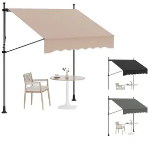 Manual Retractable Patio Awning 118in  Adjustable Height & Angle, UV Protection, Weather-Resistant Outdoor Sunshade Shelter for Garden, Window or Door, Easy Install – Includes Iron Pole Bracket