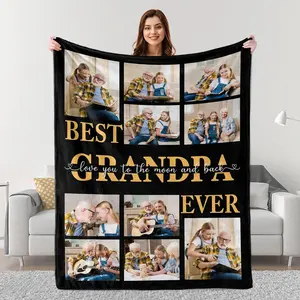 Best Grandpa Ever Gifts, Custom Grandpa Blanket with Photos, Birthday Gifts for Grandfather from Granddaughter Grandson, Personalized Throw Blanket Gift Idea for Grandfather