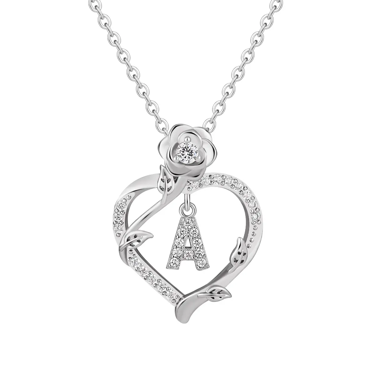 Women's Elegant Zircon Heart Shaped Initial Pendant Necklace - 26 Single Letter Charm, Casual Wear Accessory, Valentine's Day Gift for Women, Artificial Gemstone Jewelry, Heart Shaped Necklace