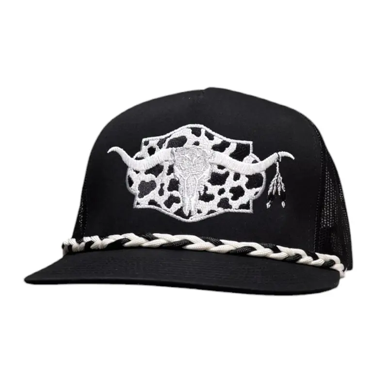 Longhorn Hide Braided Rope Cowboy Hat - Animal Print Snapback Cap