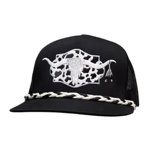 Longhorn Hide Braided Rope Cowboy Hat - Animal Print Snapback Cap