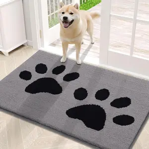Dog Door Mat for Muddy  Dogs, Front Entrance Doormat for Inside Floor (30x20 Inches, Grey)
