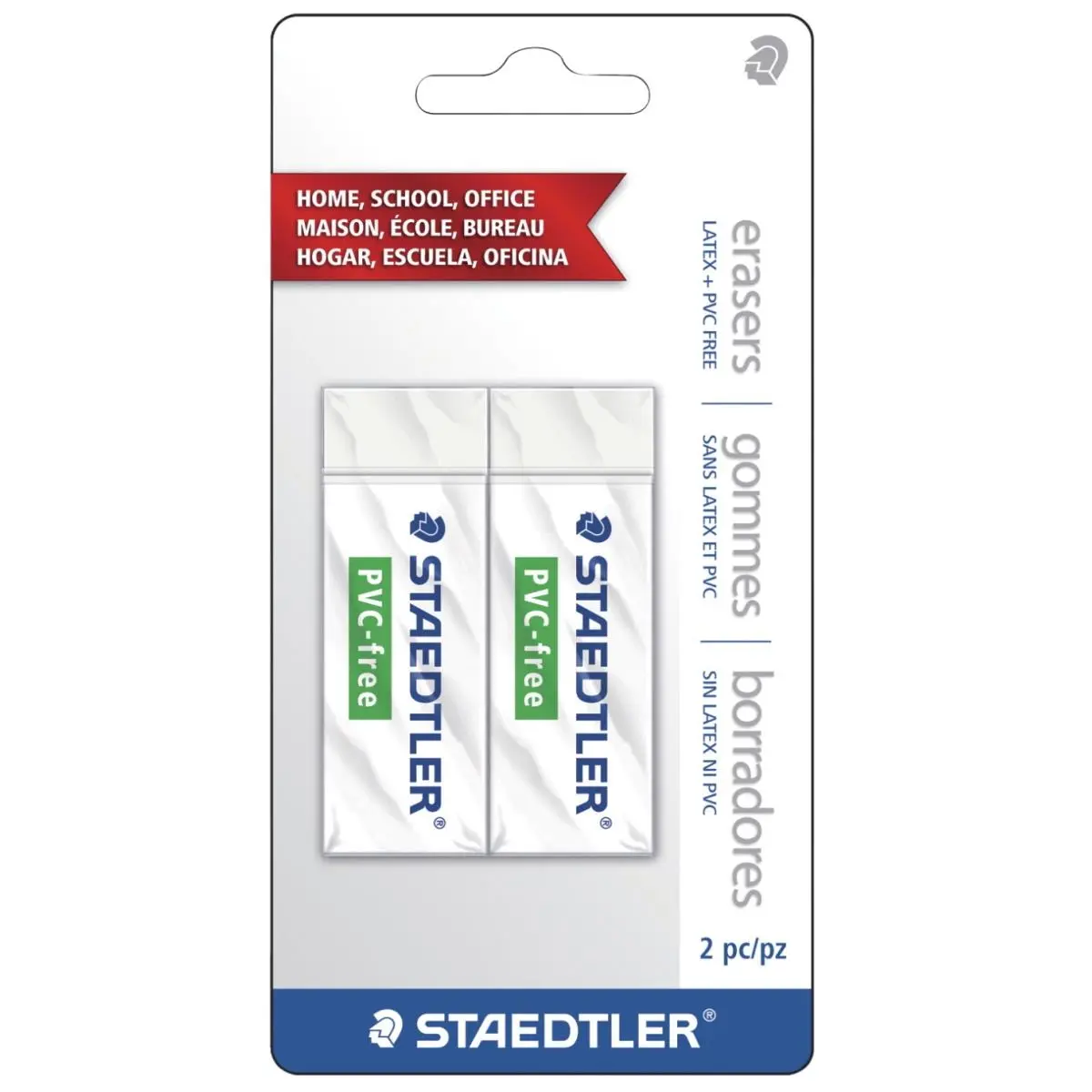 Staedtler Rectangular Office Erasers (2-Pack, White, 2.5x1x0.5 in, Sliding Sleeve) - Toxin-Free, Minimal Crumble, Eco-Friendly Correction Tool for Office Workers
