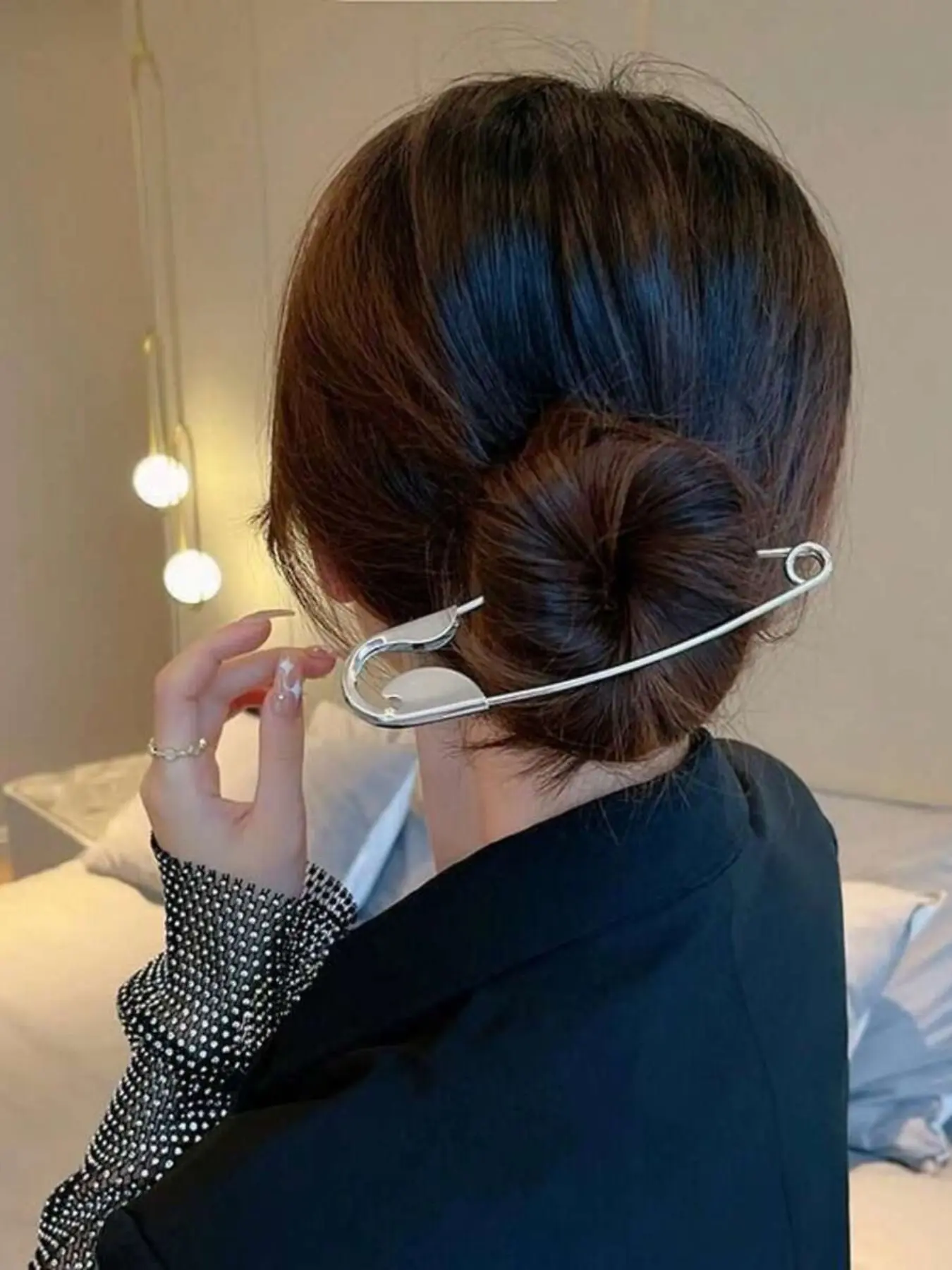 2pcs Large Metal Pin Hair Clips, Cool Braided Hair Accessories, Fashion Hair Accessories, Silver Color Minimalist Headwear, Bun Holder, Updo, Street Style, Hair Clip Set
