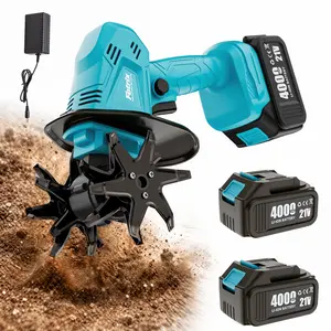 Cordless Garden Tiller Cultivator with 2 x 4.0Ah Batteries, Mini Handheld Electric Tiller for Soil Cultivation, Weeding & Raised Garden Beds outdoorfun