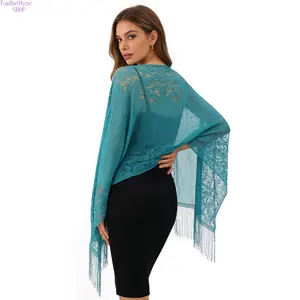 Women’s Summer Long Sheer Gauze Shawl Scarf, Solid Color Lace Hollow‑Out Fringed Silk‑Like Wrap, Lightweight Breathable Sun Protection Accessory, Versatile for Daily Wear, Beach Vacations and Evening Party Outfits