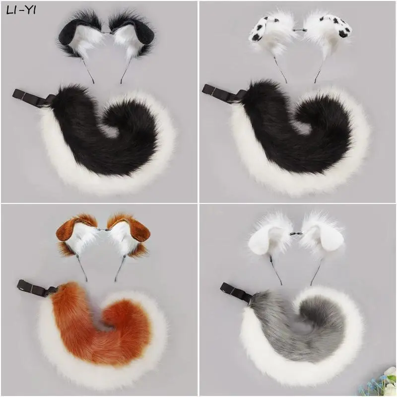 12 Styles 2Pcs/set Furry Anime Dog Ear Headband Tail Cartoon Comic-Con Cosplay Costume Accessories Plush Animal Ears Tail
