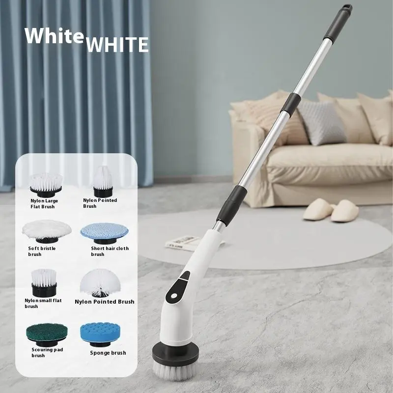 Cordless Multi-Speed Electric Scrubber, Electric Spin Scrubber with 8 Replaceable Heads, Cordless Power Scrubber with Adjustable Long Handle & 5 Speeds for Bathroom, Kitchen, Tile & Grout Cleaning