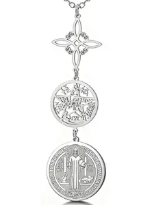 The witch's four-line diagram and the Benedict saint pendant necklace, a triple-protective amulet, 45 cm stainless steel chain, a spiritual jewelry gift, Cross Charm Necklace