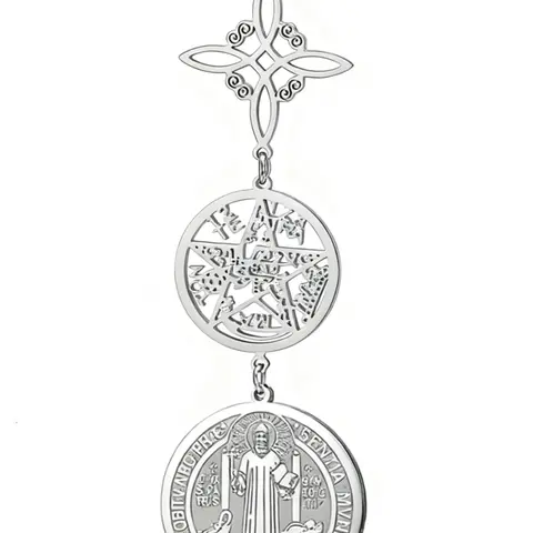The witch's four-line diagram and the Benedict saint pendant necklace, a triple-protective amulet, 45 cm stainless steel chain, a spiritual jewelry gift, Cross Charm Necklace, Gothic Jewelry, Witchcraft Aesthetic Jewelry