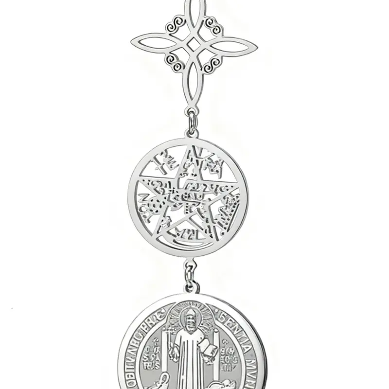 The witch's four-line diagram and the Benedict saint pendant necklace, a triple-protective amulet, 45 cm stainless steel chain, a spiritual jewelry gift, Cross Charm Necklace, Gothic Jewelry, Witchcraft Aesthetic Jewelry