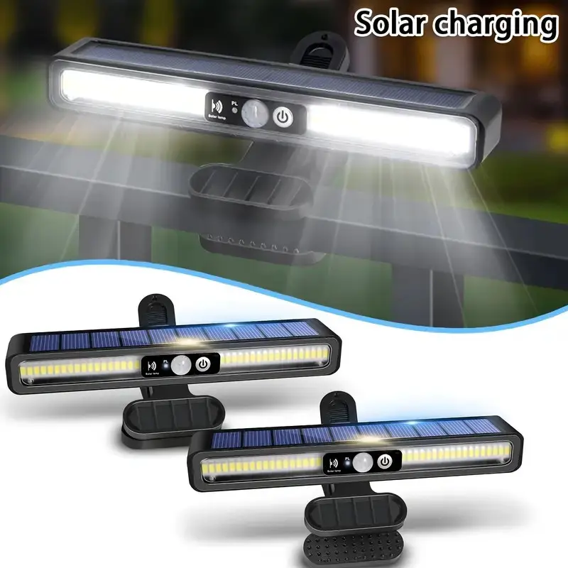 2pcs Solar Outdoor Light with Motion Sensor, Clip-On Installation, Button Control, Ideal for Commercial Street Lighting Decor, Outdoor Pathway Lighting, Solar Light with Lithium Battery, Outdoor Solar Lights