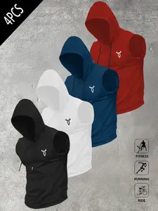 Devil Logo 4-Pack Hooded Tank Tops, Men's Fitness Workout Muscle Tank, Athletic Streetwear, Stretch Athletic Tee | TikTok Viral