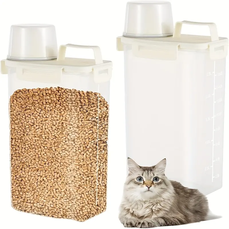 2 PCS Cat Litter Storage Container, 0.8 Gal Clear Plastic Litter Container with Airtight Lid, Transparent Grain Bin with Handle