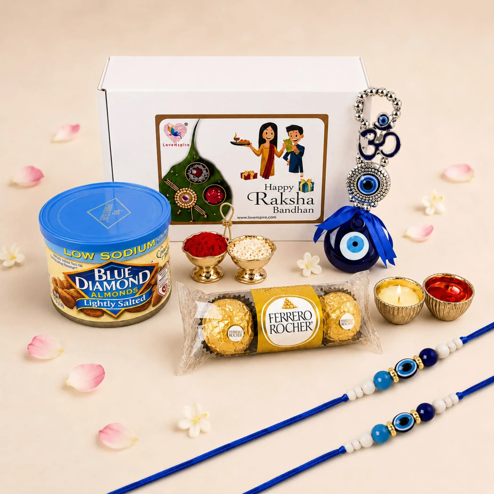 Elegant Rakhi Gift Hamper Set | Luxurious Rakhi & Pooja Plate | Celebrate Raksha Bandhan with Love & Protection | Sacred Gifts for Bhai & Bhabhi