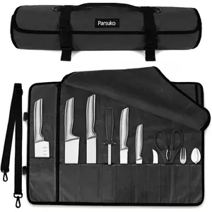 Waterproof Waxed Canvas Professional Chef Knife Roll Bag with Adjustable Strap, Knife Case Holds Knives, Black Chef Backpack
