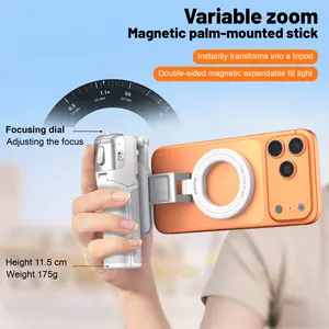 5-in-1 Magnetic Selfie Stick Tripod with Dual-Sided Fill Light, Zoom Remote Control, Detachable Focus Dial, 360° Rotation – Palm-Sized Folding Mobile Cellphone Smartphone Accessory for Vlogging, Live Streaming, Lightweight Outdoor Use
