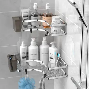 Corner Shower Caddy 2Pack, Adhesive Shower Rack with Soap Shampoo Holder, Multifunctional Shower Caddy, No Drilling Shower Shelf For Inside Shower，Rustproof Bath Tub Organizer