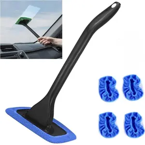 Windshield cleaning tool set (5-piece set), Car Cleaning Kit, Car Windshield Cleaner, including window cleaning sticks, 4-piece washable interior cleaning cloth pads, and a brush (blue) for cleaning dirt, without batteries