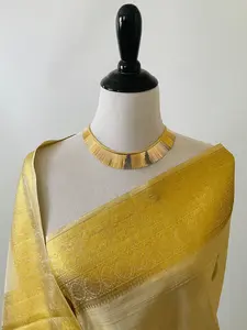 Kanchipuram Tissue Silk Saree | Beige & Gold | Pure Zari | Pure Silk | Handwoven | Ships from California | Pushpam - ShopNaya Exclusive