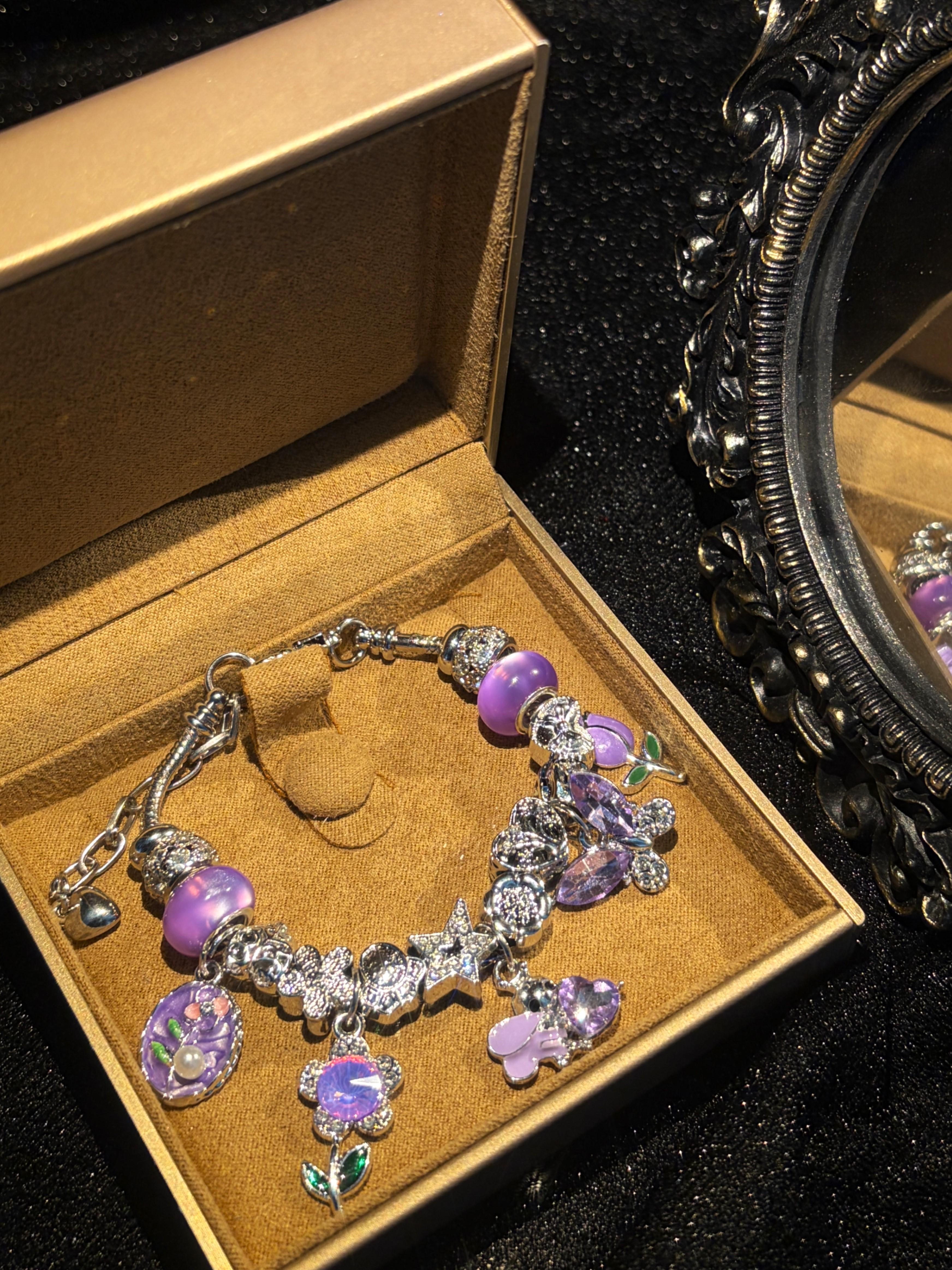 Purple Butterfly Star Charm Bracelet, Sparkling Rhinestone Beaded Snake Chain Bracelet, Dainty Dangle Charm Jewelry Gift for Women Teen Girls Purple Butterfly Star Charm Bracelet, Sparkling Rhinestone Beaded Snake Chain Bracelet, Dainty Dangle Charm Jewelry Gift for Women Teen Girls