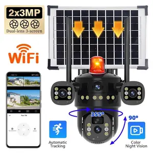 Solar Security Camera Outdoor, 6MP Dual-Lens PTZ WiFi Camera with 3 Views, 355° Pan 90° Tilt, Color Night Vision, 2-Way Audio, Human Detection, IP65,for Valentine’s Day Gift