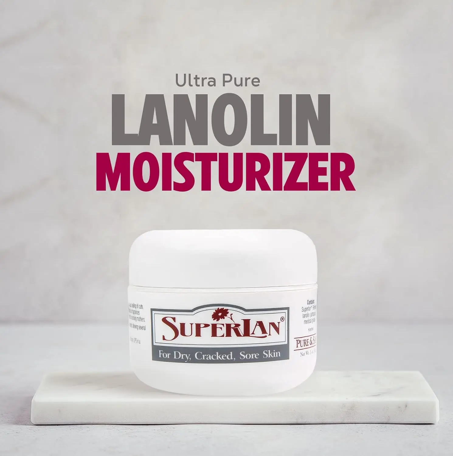 SuperLan Pure Lanolin Cream - Hypoallergenic Medical-Grade Moisturizer for Dry, Cracked Skin, Fragrance-Free, Suitable for All Skin Types, 1 oz