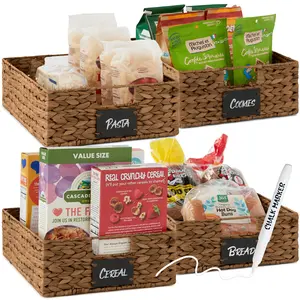 Best Choice Products Set of 4 16x12in Woven Water Hyacinth Pantry Baskets w/ Chalkboard Label, Chalk Marker