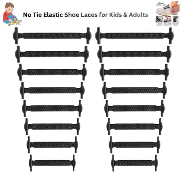 No-Tie Elastic Silicone Shoelaces for Kids & Adults, Lightweight Flat Weave, Anti-Theft Lace Locks, 1 Size Fits All, Expandable, Easy Slip-On, Compatible with Sneakers/Running/Casual Footwear, Everyday Wear, Non-Washable