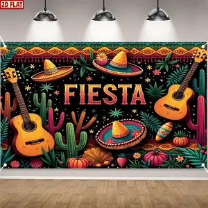 2D Flat, Fiesta Themed Polyester Banner, Decorative Banner, Vibrant Mexican Carnival Decor, Indoor/Outdoor Celebration Backdrop, No Electricity Needed, Versatile Event Decoration for Weddings, Birthdays, Party Decoration