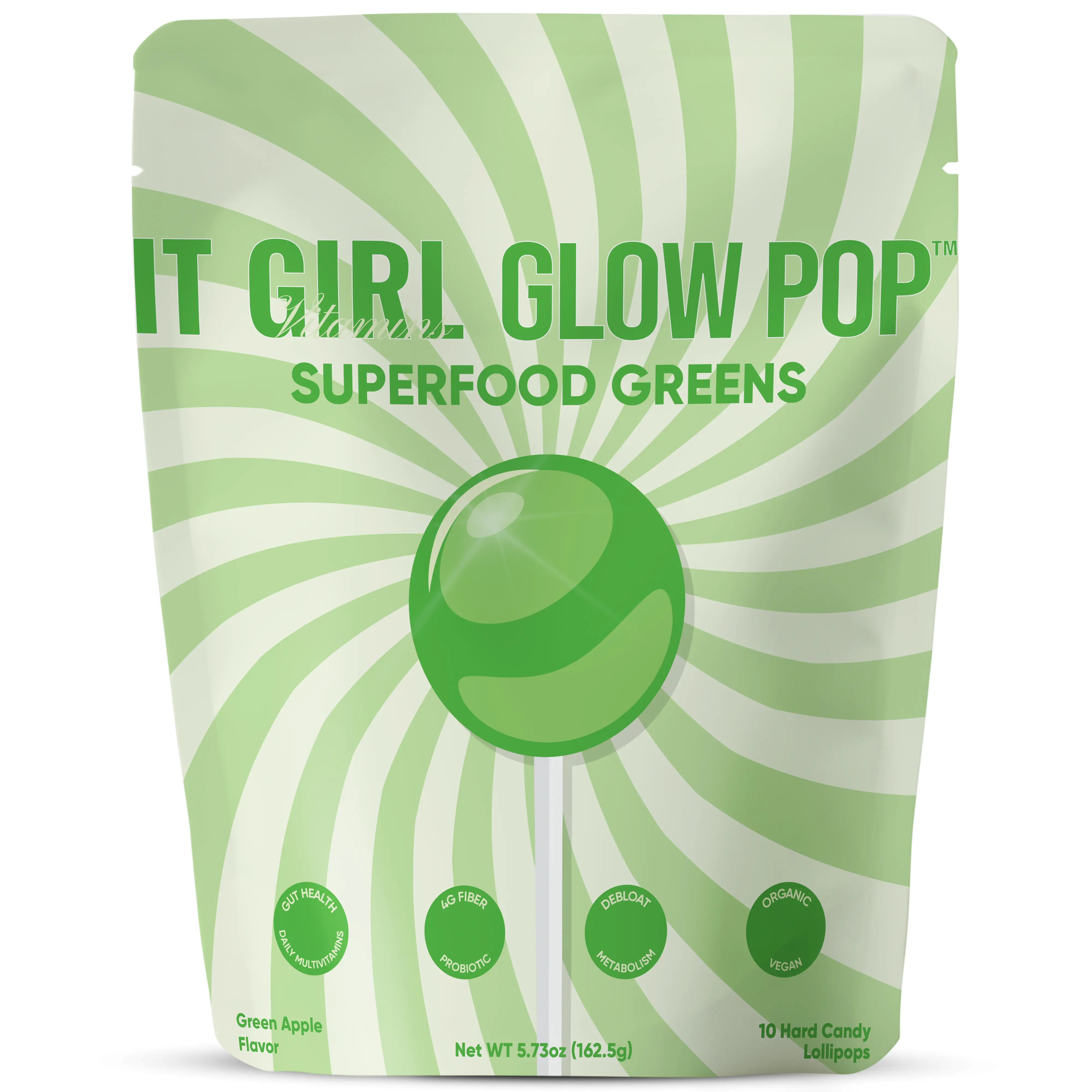 Superfood Greens Lollipops - Low Sugar Healthy Candy & Snack with 8 Super Greens | Fiber, Spirulina, Chlorella | Gut Health, Immunity, Brain Boost, Daily Vitamins in a Strawberry Pink & Green Sucker 5 & 10pack Vegan Organic Gluten Free Kosher Non GMO