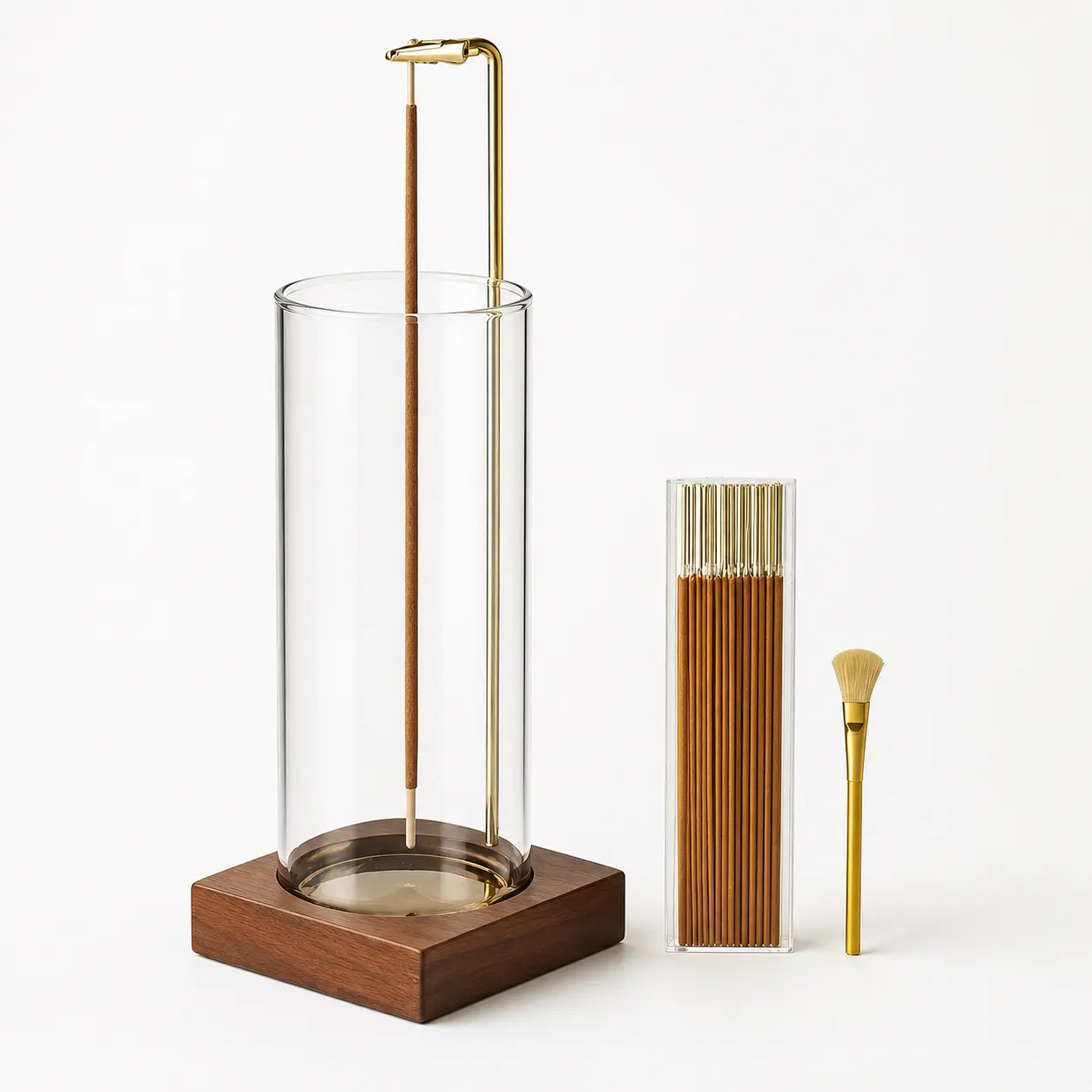 Glass Incense Holder with Wooden Base – Anti-Ash Incense Burner for Sticks, Includes 20 Incense Sticks, Ideal for Meditation, Yoga, Relaxation, Spa & Home Decor