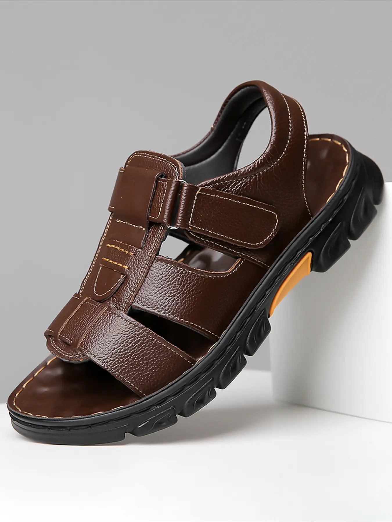 Men's Durable Leather Adjustable Anti-Slip Thick Sole Sports Casual Outdoor Non Slip Sandals, Ideal for Hiking, Walking, and Daily Summer Wear