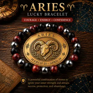 “Aries Zodiac Lucky Bracelet – Red & Black Gemstone Bracelet for Courage, Energy & Confidence – Spiritual Protection, Success & Abundance Jewelry Gift” Tiger Eye Stone Crystal Bracelet
