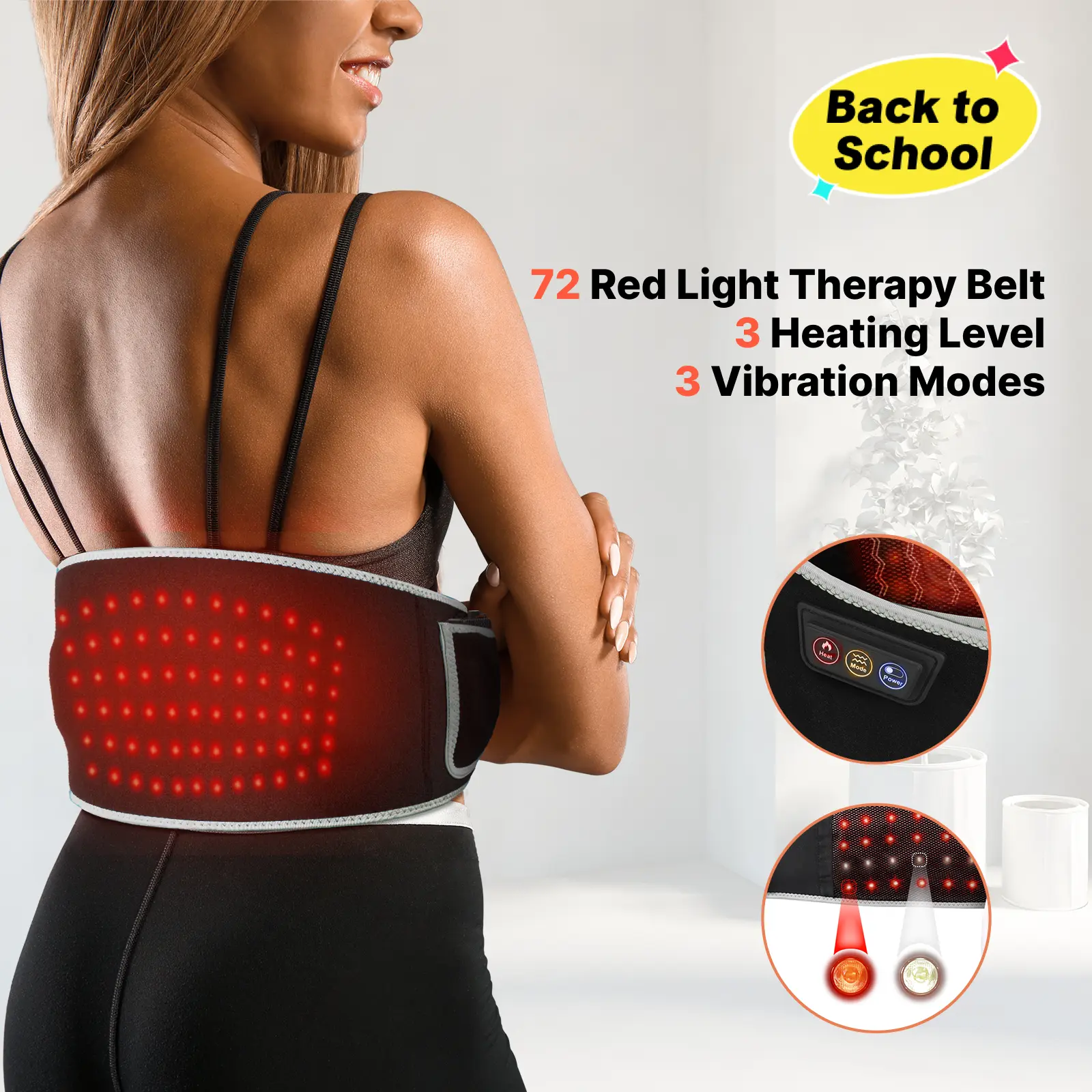 SHINE WELL Cordless LED Light Therapy Massage Belt with Heating, Shoulder Pain Relief, Back Health Solutions for Waist Muscle Comfort & Daily Wellness