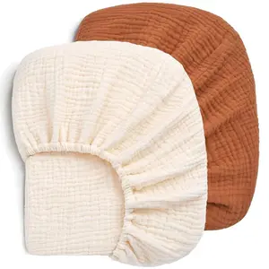 2 Pack 100% Cotton Muslin Crib Sheets Soft Breathable Hypoallergenic Machine Washable Neutral Fits 52"x28" Crib Toddler Mattress