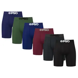 PSD Mens Solids Dark Tones Boxer Brief 6 Pack - Standard Length 7 Inch Inseam, Soft and Breathable Cotton Fabric