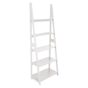 PJ Wood 5 Tier Wooden Ladder Shelf Organizer Bookcase Home Display Stand, White