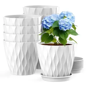 6pcs 6-Inch Water Ripple Plastic Planters with Drainage Holes, Ideal for Indoor & Outdoor Use, Perfect for Succulent Gardening