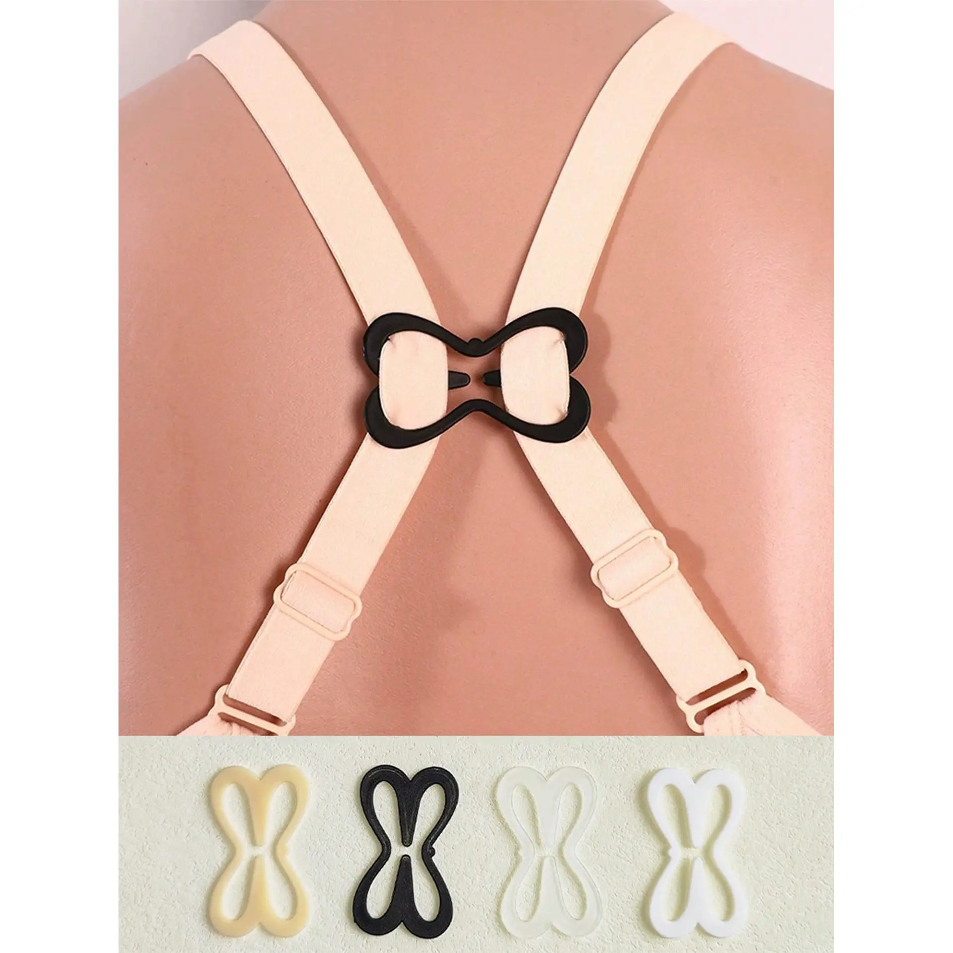 4-Pack Lobster Bra Strap Clips, Non-Slip Invisible Shoulder Straps, Cross Back Support, Seamless Push-Up Bra Accessories, Essential for Women, Four Color Options