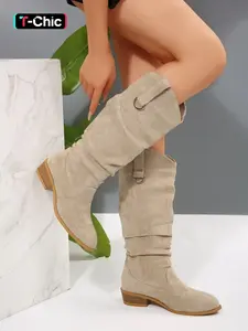 Women's Winter Pointed Toe Mid-Calf Boots, Wide Calf Design, Comfortable & Stylish, Perfect for Casual Wear, Durable Material