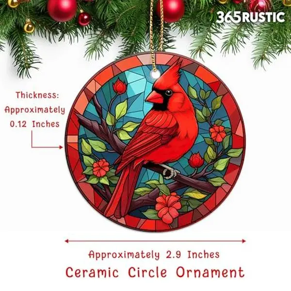 Memorial Ornament for Christmas Tree, Sympathy Gifts for Loved Ones, 2-Side Printed Ceramic Ornament 2024, Red Cardinal Ornament