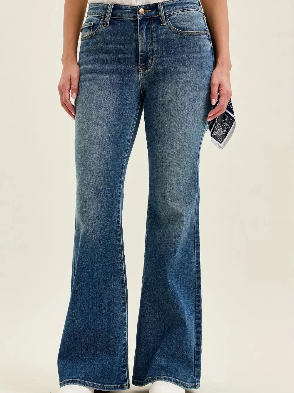 Judy Blue Mid Rise Jaqueline Flare with Triple Needle Back Pkts and Bandana Loop