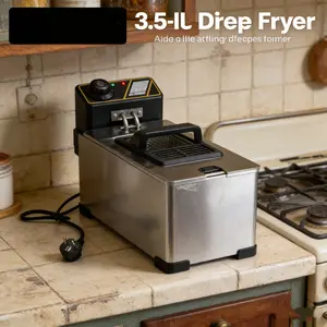 1pc Commercial & Home Use Electric Deep Fryer, 3.5L Small Capacity Single Tank Oil-Saving Countertop Fryer, 2000W 110V with 60-200°C Temp Control & US 3-Prong Plug for Fried Chicken Fries Donuts Snacks, Restaurant Food Truck Portable Frying Machine