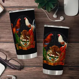 Mexican Rooster & Emblem Pattern 304 stainless steel large capacity travel mug.throw blanket. comfy throw blanket. 20oz insulated water bottle. chairs ideal for Mexican culture enthusiasts and as a national symbol gift