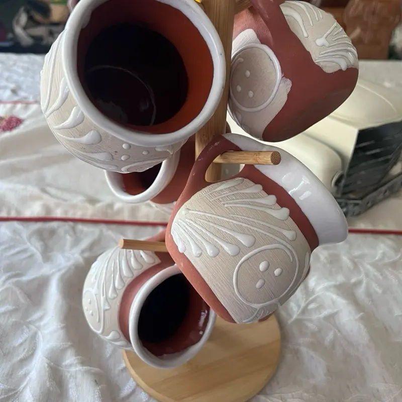 Mexican Ceramic mugs set of 6pcs - Handmade Mexican mug set/  Colorful tea mugs/  Rustic ceramic cup set/  Mexican style pottery mugs
