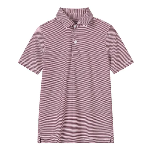 Casual Menswear Polo Shirt for Men, Micro Striped Short Sleeve Top in Comfortable Fabrics, Maroon and White, Shirts, Any Occasion, Blend Of Style And Practicality