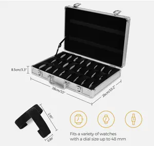 Lockable Aluminum Watch Organizer Case 24+8 Slot Padded Display Storage Suitcase