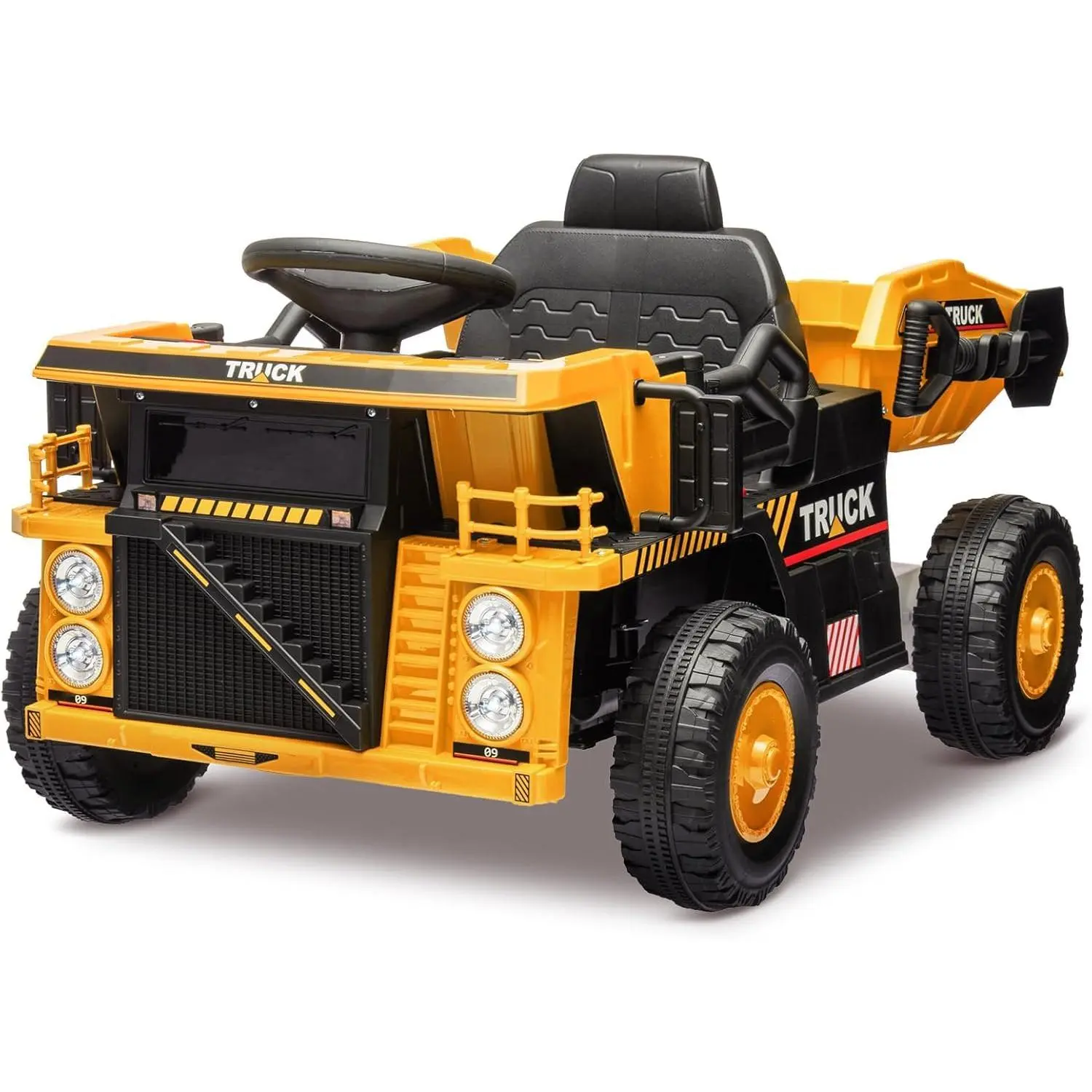 GARVEE 12V Kids Ride On Dump Truck Toy - Kids Outdoor Play, Remote Ready, Electric Dump Bed, Shovel, Music Player, High-Low Speed, 4-Wheel Design, Yellow Construction Vehicle, Four Wheel Design