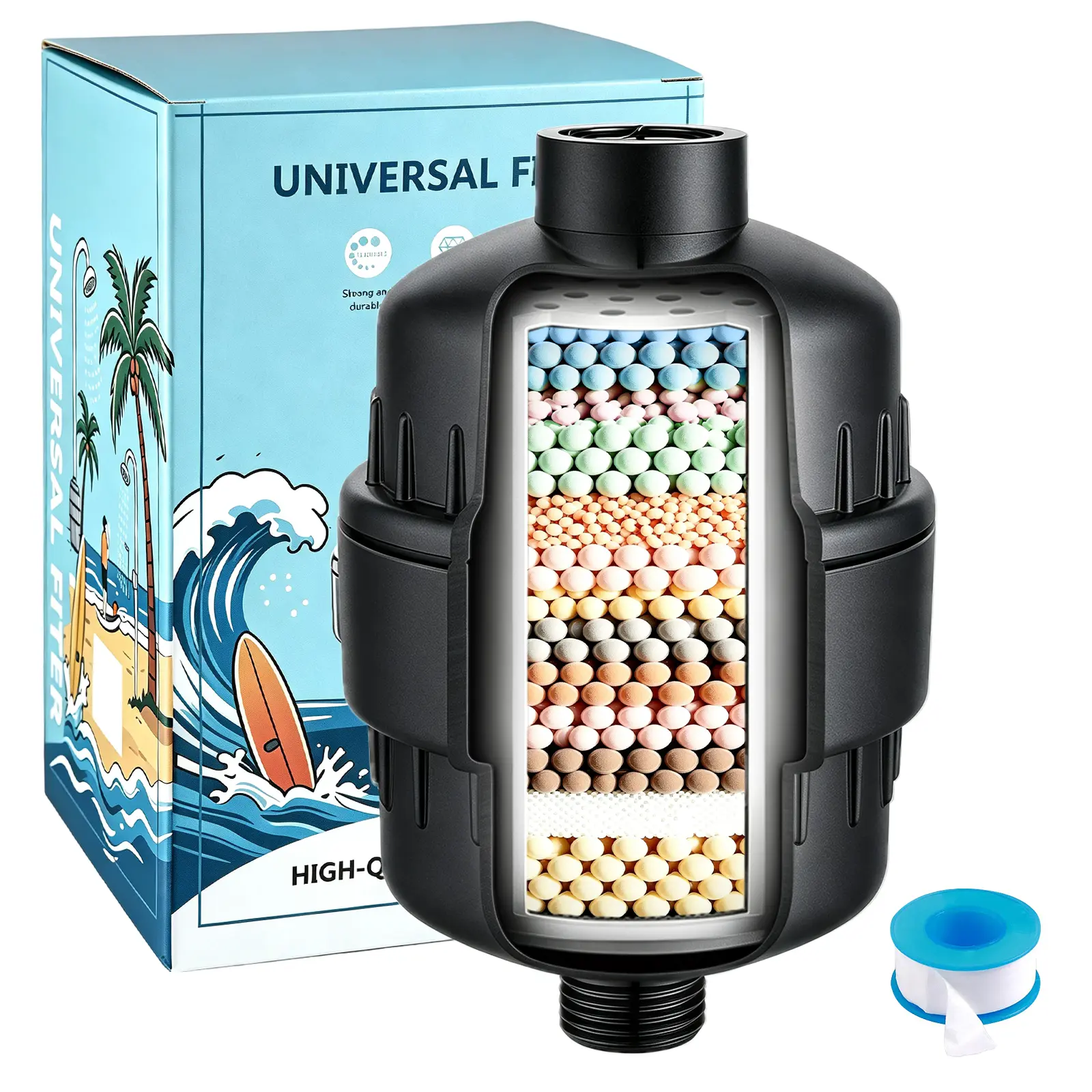 15-Stage Shower Filter,  Universal Multi-layer Water Softener, Removes Chlorine Fluoride, Filters Sediment & Water Impurities, Relieves Dry Itchy Skin Scalp Issues Eczema